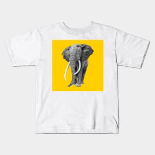 Bull elephant - Drawing In Pencil On Vintage Yellow Kids T-Shirt